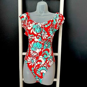 Trina Turk - FLORAL OFF THE SHOULDER RUFFLE ONE PIECE SWIMSUIT